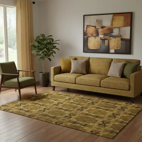 Chocolate And Gold Floral Medallion Washable Area Rug With UV Protection Photo 1