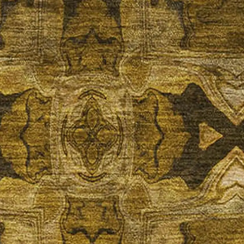 Chocolate And Gold Floral Medallion Washable Area Rug With UV Protection Photo 3