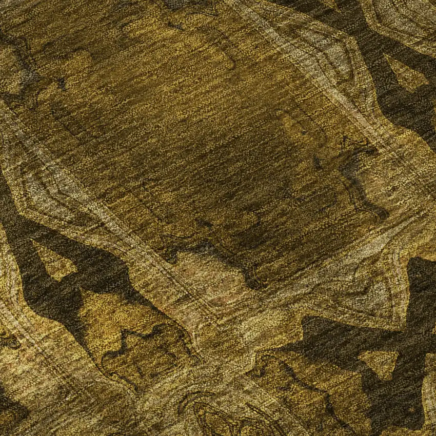 Chocolate And Gold Floral Medallion Washable Area Rug With UV Protection Photo 9