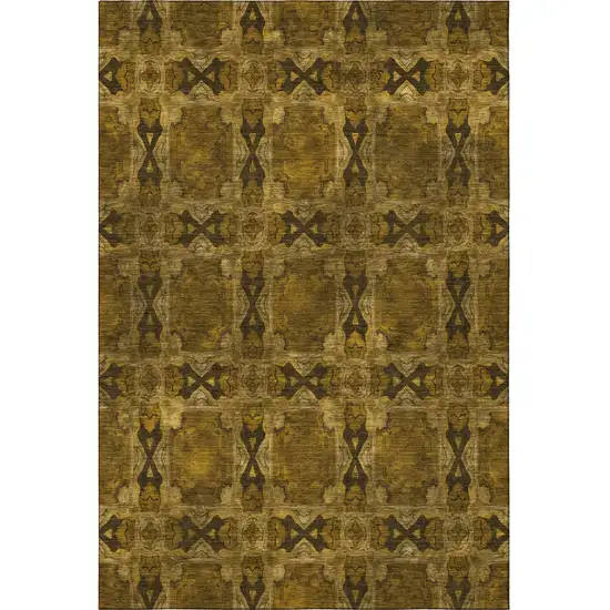 Chocolate And Gold Floral Medallion Washable Area Rug With UV Protection Photo 4