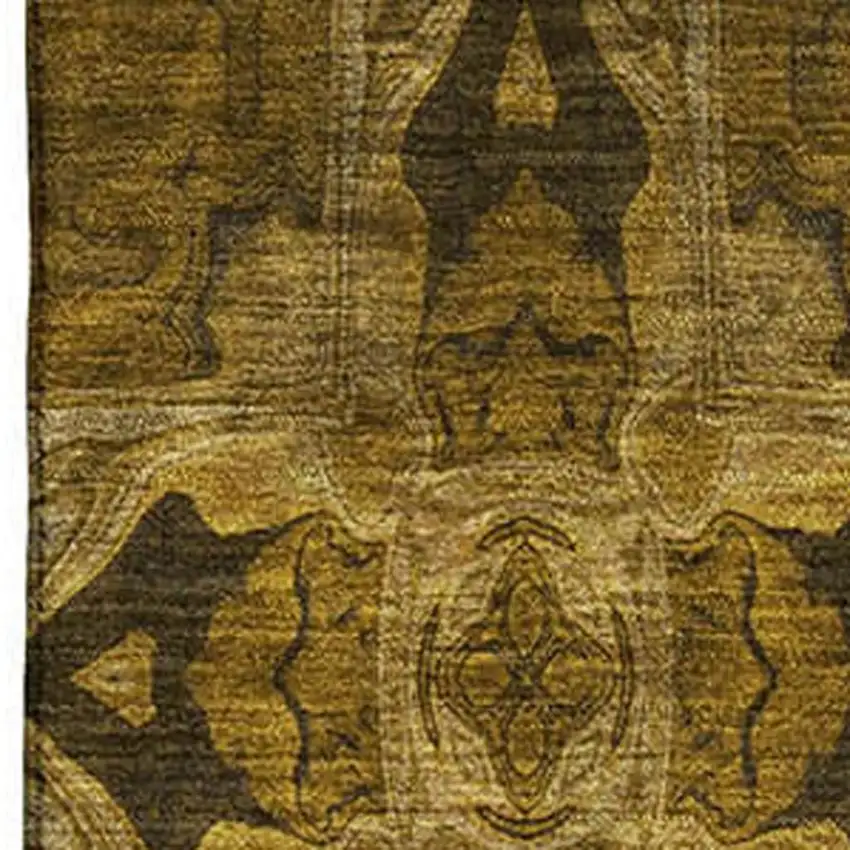 Chocolate And Gold Floral Medallion Washable Area Rug With UV Protection Photo 3