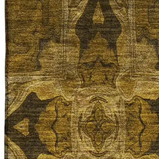 Chocolate And Gold Floral Medallion Washable Area Rug With UV Protection Photo 3