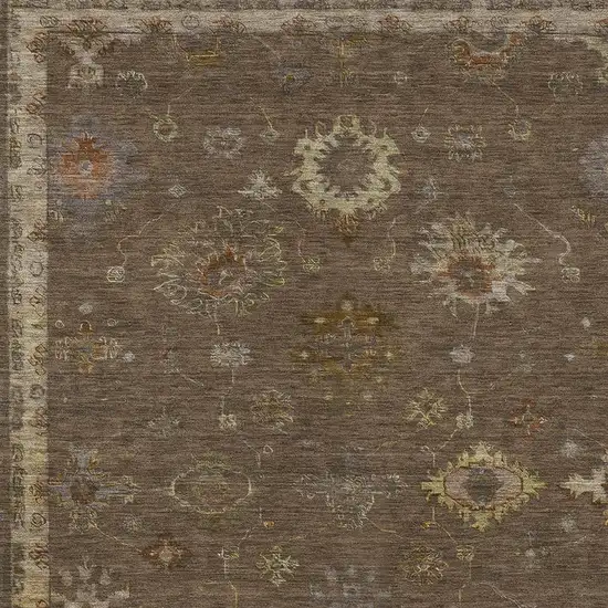 Chocolate And Gold Floral Washable Indoor Outdoor Area Rug Photo 4