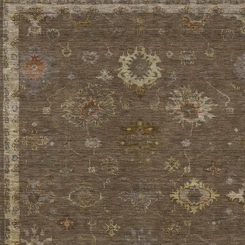 Chocolate And Gold Floral Washable Indoor Outdoor Area Rug Photo 4