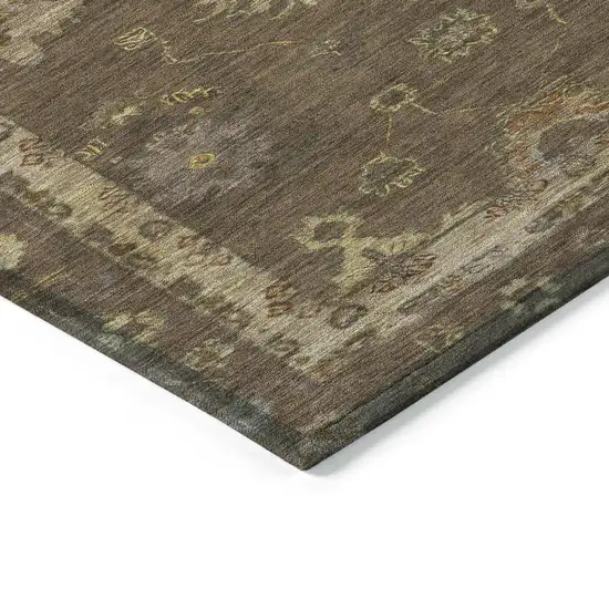 Chocolate And Gold Floral Washable Indoor Outdoor Area Rug Photo 6