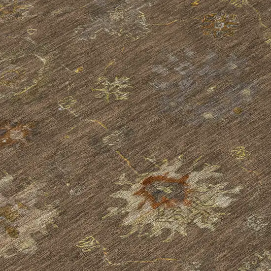 Chocolate And Gold Floral Washable Indoor Outdoor Area Rug Photo 9