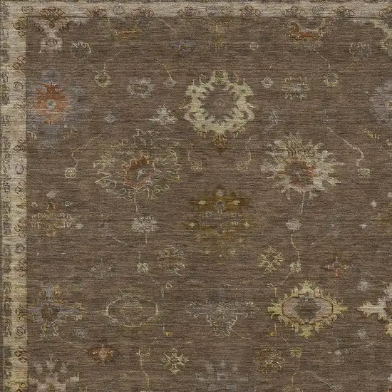 Chocolate And Gold Floral Washable Indoor Outdoor Area Rug Photo 3