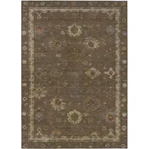 Photo of Chocolate And Gold Floral Washable Indoor Outdoor Area Rug