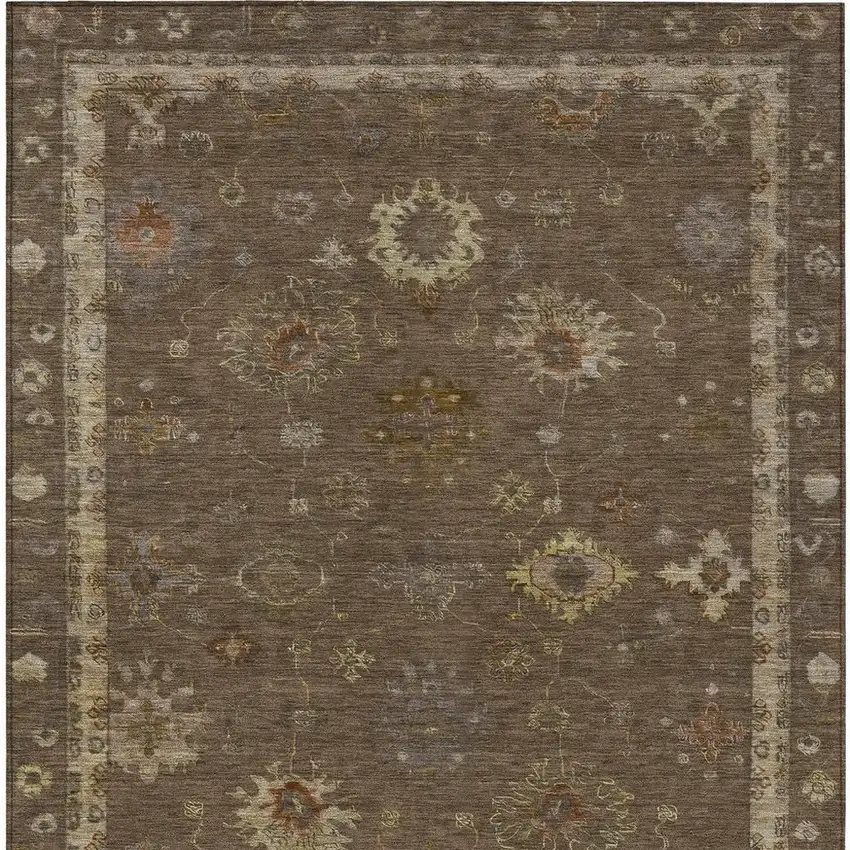 Chocolate And Gold Floral Washable Indoor Outdoor Area Rug Photo 4