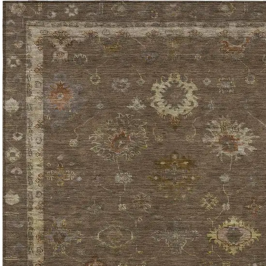 Chocolate And Gold Floral Washable Indoor Outdoor Area Rug Photo 7