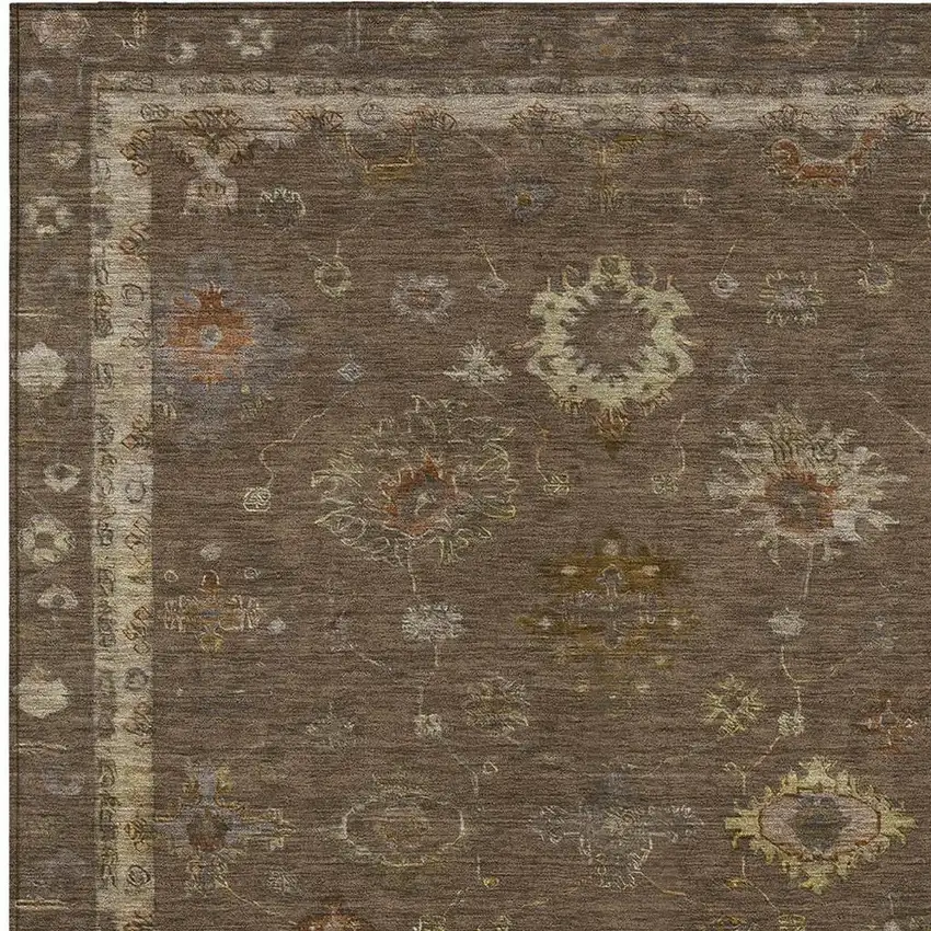 Chocolate And Gold Floral Washable Indoor Outdoor Area Rug Photo 7