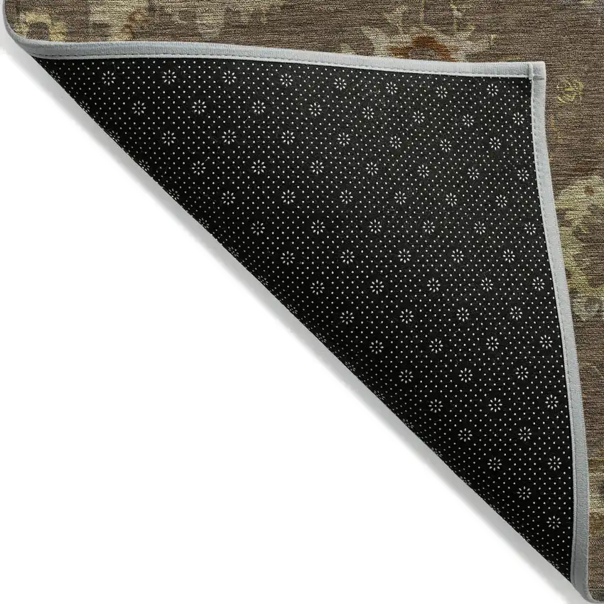 Chocolate And Gold Floral Washable Indoor Outdoor Area Rug Photo 7