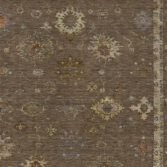 Chocolate And Gold Floral Washable Indoor Outdoor Area Rug Photo 4