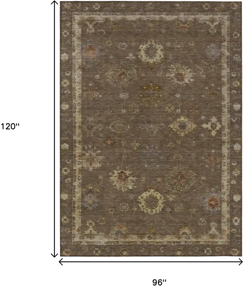 Chocolate And Gold Floral Washable Indoor Outdoor Area Rug Photo 9
