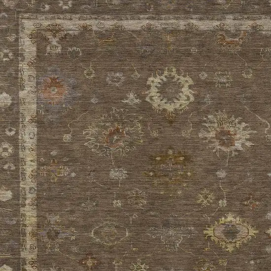Chocolate And Gold Floral Washable Indoor Outdoor Area Rug Photo 6