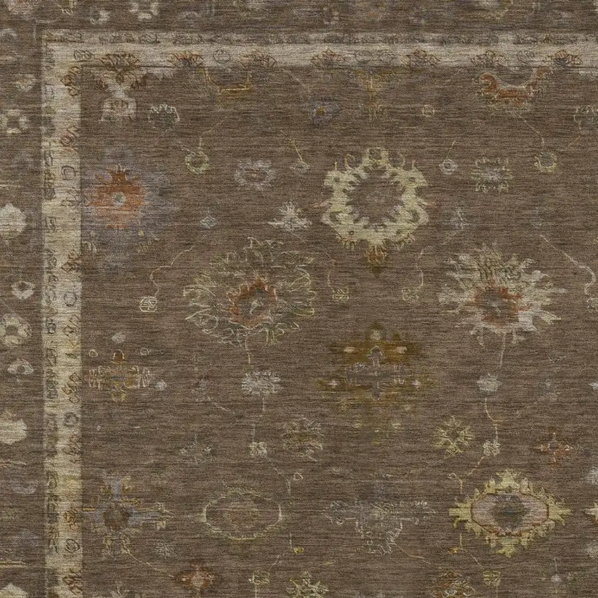 Chocolate And Gold Floral Washable Indoor Outdoor Area Rug Photo 6