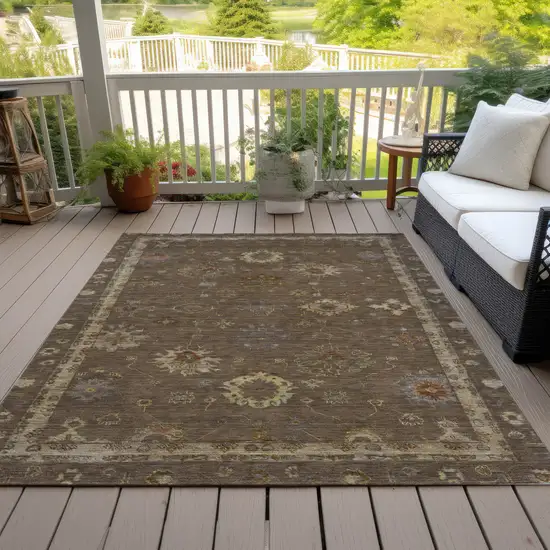 Chocolate And Gold Floral Washable Indoor Outdoor Area Rug Photo 8