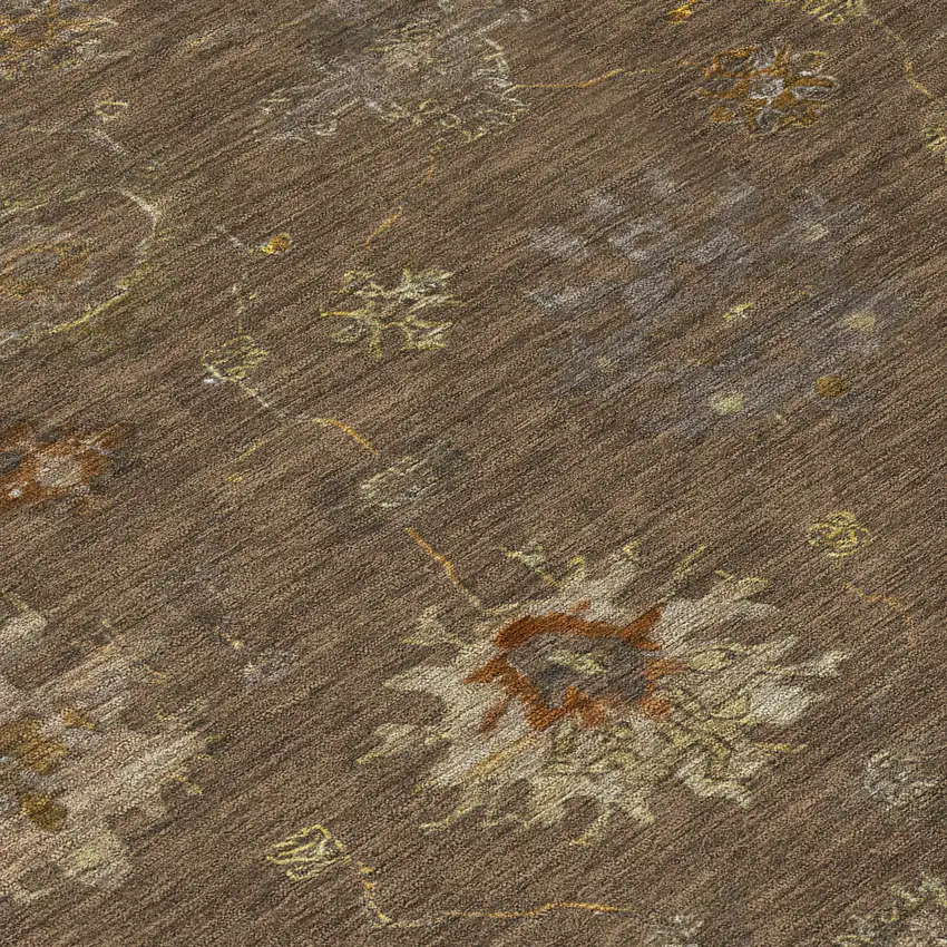Chocolate And Gold Floral Washable Indoor Outdoor Area Rug Photo 8