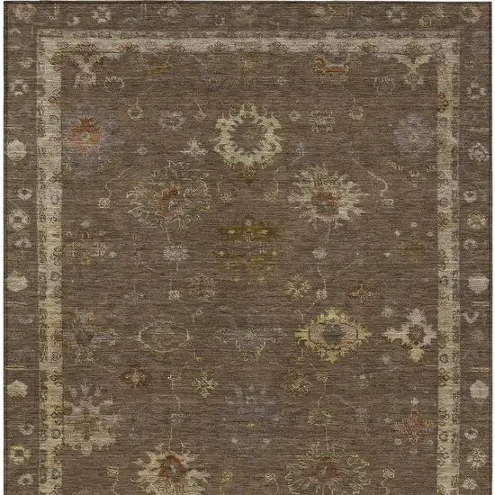 Chocolate And Gold Floral Washable Indoor Outdoor Area Rug Photo 6