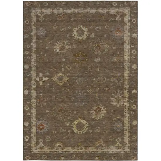Chocolate And Gold Floral Washable Indoor Outdoor Area Rug Photo 3