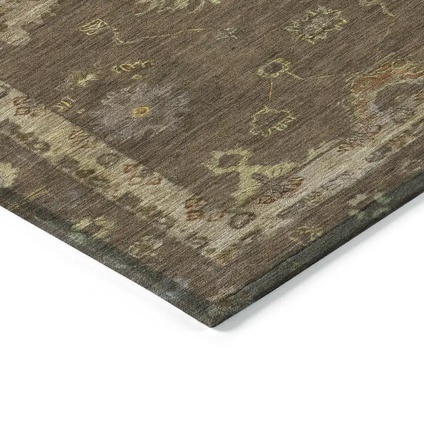 Chocolate And Gold Floral Washable Indoor Outdoor Area Rug Photo 6