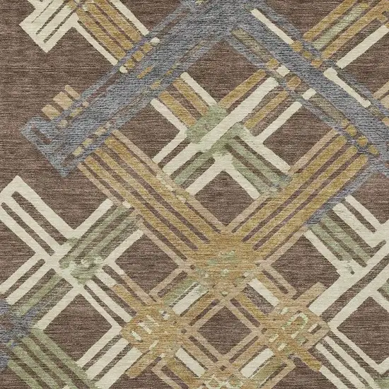 Chocolate And Gold Geometric Washable Indoor Outdoor Area Rug Photo 2