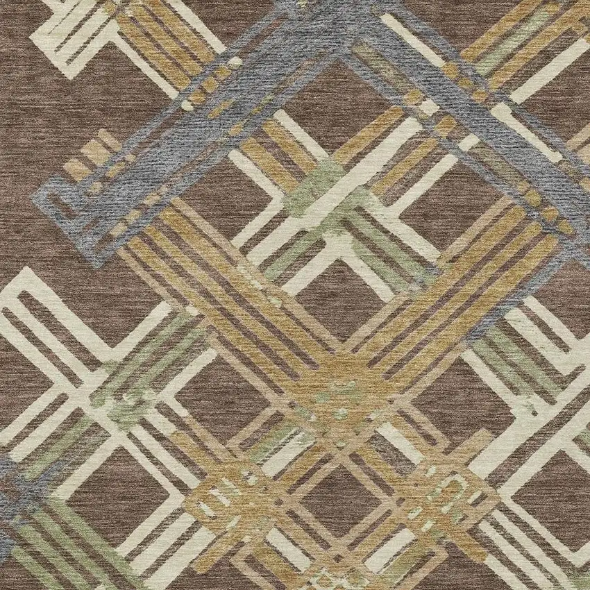 Chocolate And Gold Geometric Washable Indoor Outdoor Area Rug Photo 2
