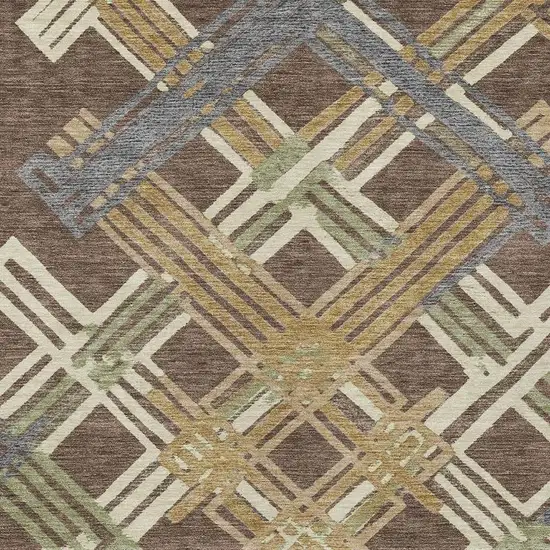 Chocolate And Gold Geometric Washable Indoor Outdoor Area Rug Photo 2