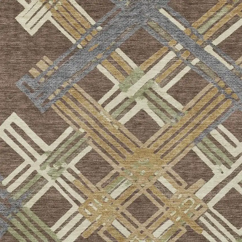 Chocolate And Gold Geometric Washable Indoor Outdoor Area Rug Photo 2