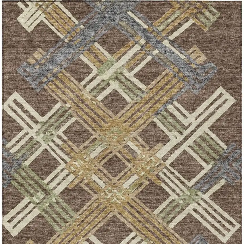 Chocolate And Gold Geometric Washable Indoor Outdoor Area Rug Photo 3
