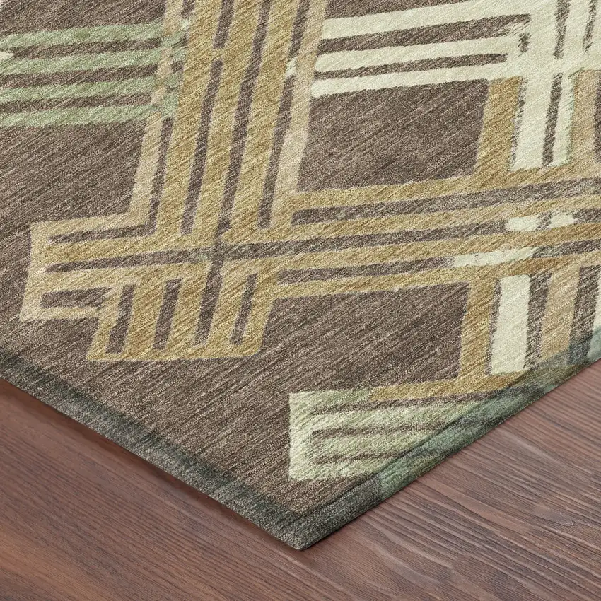 Chocolate And Gold Geometric Washable Indoor Outdoor Area Rug Photo 8