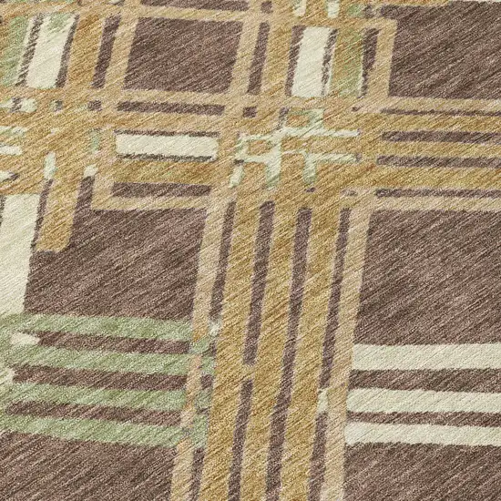 Chocolate And Gold Geometric Washable Indoor Outdoor Area Rug Photo 9
