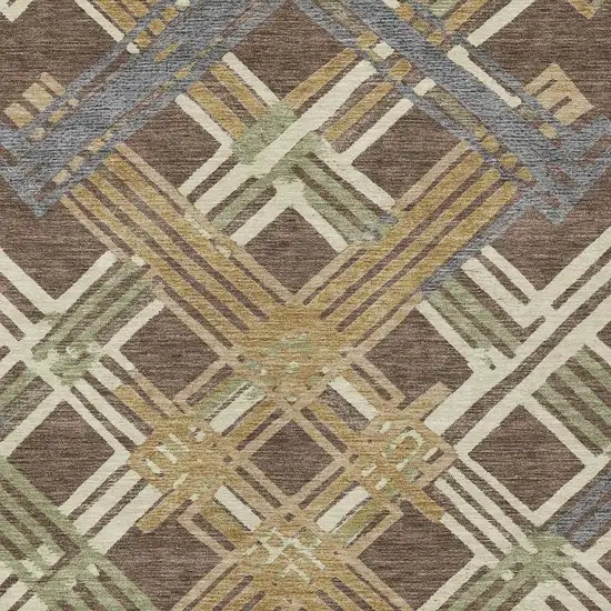Chocolate And Gold Geometric Washable Indoor Outdoor Area Rug Photo 2