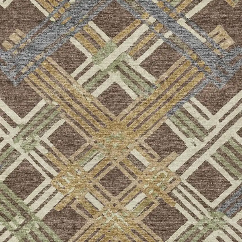 Chocolate And Gold Geometric Washable Indoor Outdoor Area Rug Photo 2