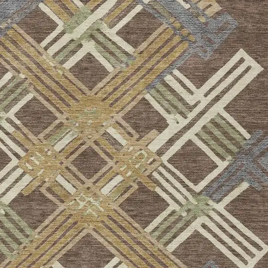 Chocolate And Gold Geometric Washable Indoor Outdoor Area Rug Photo 2