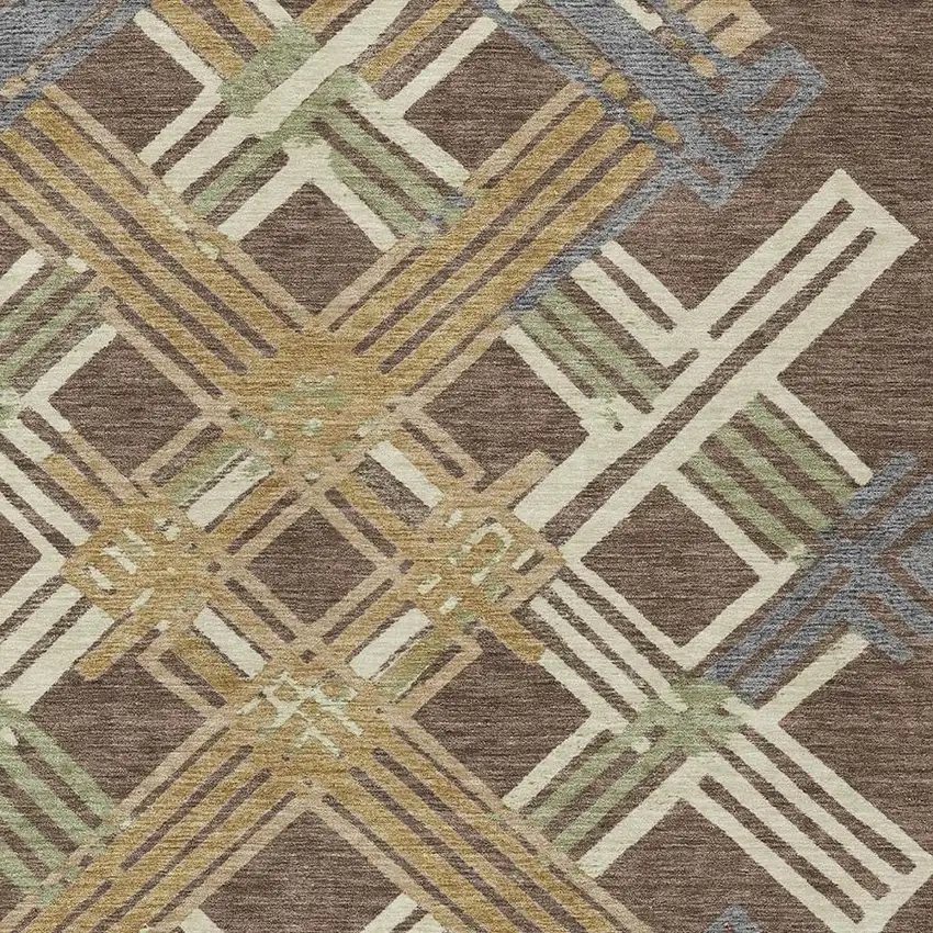 Chocolate And Gold Geometric Washable Indoor Outdoor Area Rug Photo 2