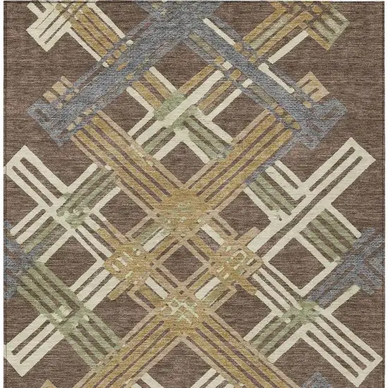 Chocolate And Gold Geometric Washable Indoor Outdoor Area Rug Photo 3