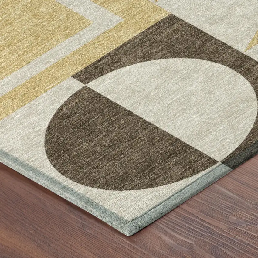 Chocolate And Gold Geometric Washable Indoor Outdoor Area Rug Photo 6