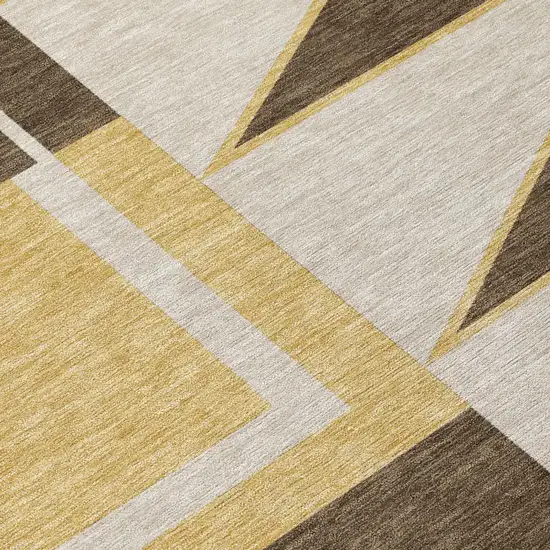 Chocolate And Gold Geometric Washable Indoor Outdoor Area Rug Photo 2