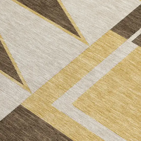 Chocolate And Gold Geometric Washable Indoor Outdoor Area Rug Photo 3