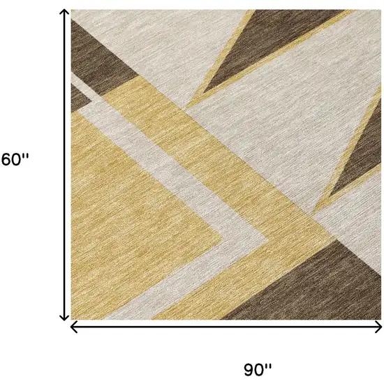 Chocolate And Gold Geometric Washable Indoor Outdoor Area Rug Photo 7