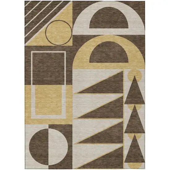 Chocolate And Gold Geometric Washable Indoor Outdoor Area Rug Photo 5