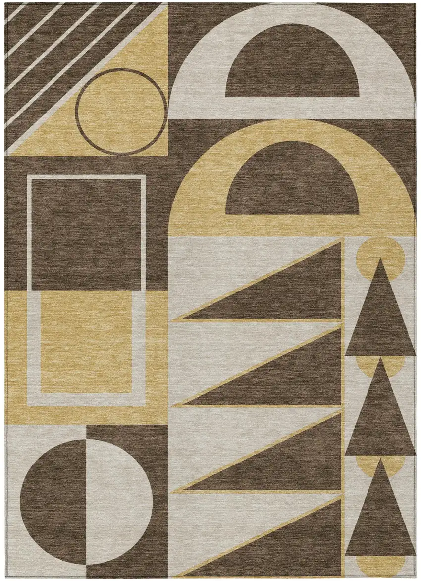 Chocolate And Gold Geometric Washable Indoor Outdoor Area Rug Photo 5