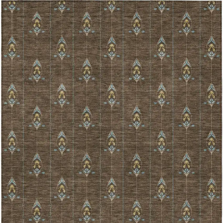 Chocolate And Gold Geometric Washable Indoor Outdoor Area Rug Photo 4