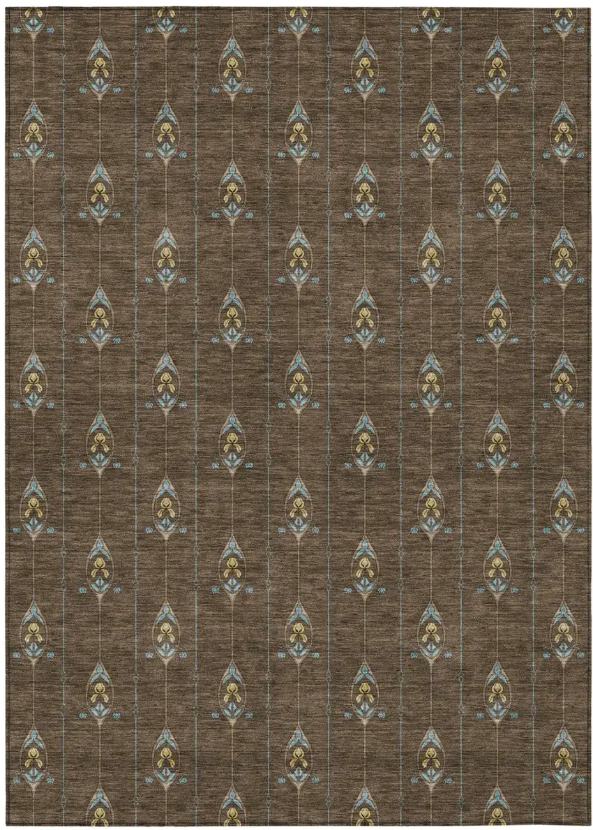 Chocolate And Gold Geometric Washable Indoor Outdoor Area Rug Photo 2