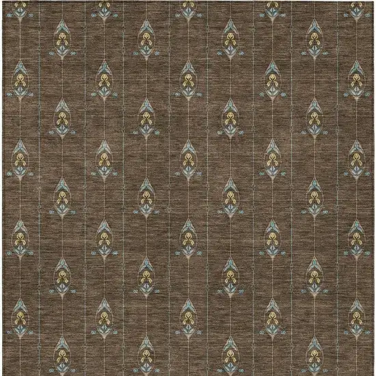 Chocolate And Gold Geometric Washable Indoor Outdoor Area Rug Photo 6