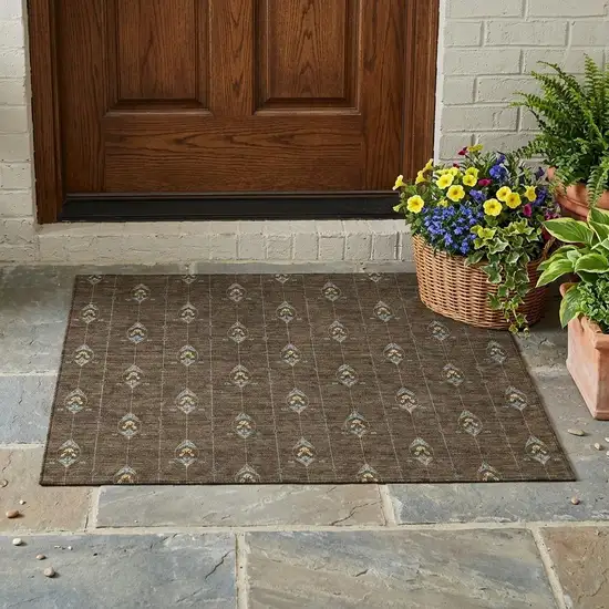Chocolate And Gold Geometric Washable Indoor Outdoor Area Rug Photo 1