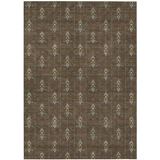 Chocolate And Gold Geometric Washable Indoor Outdoor Area Rug Photo 2