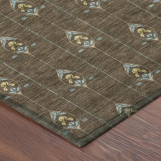 Chocolate And Gold Geometric Washable Indoor Outdoor Area Rug Photo 7