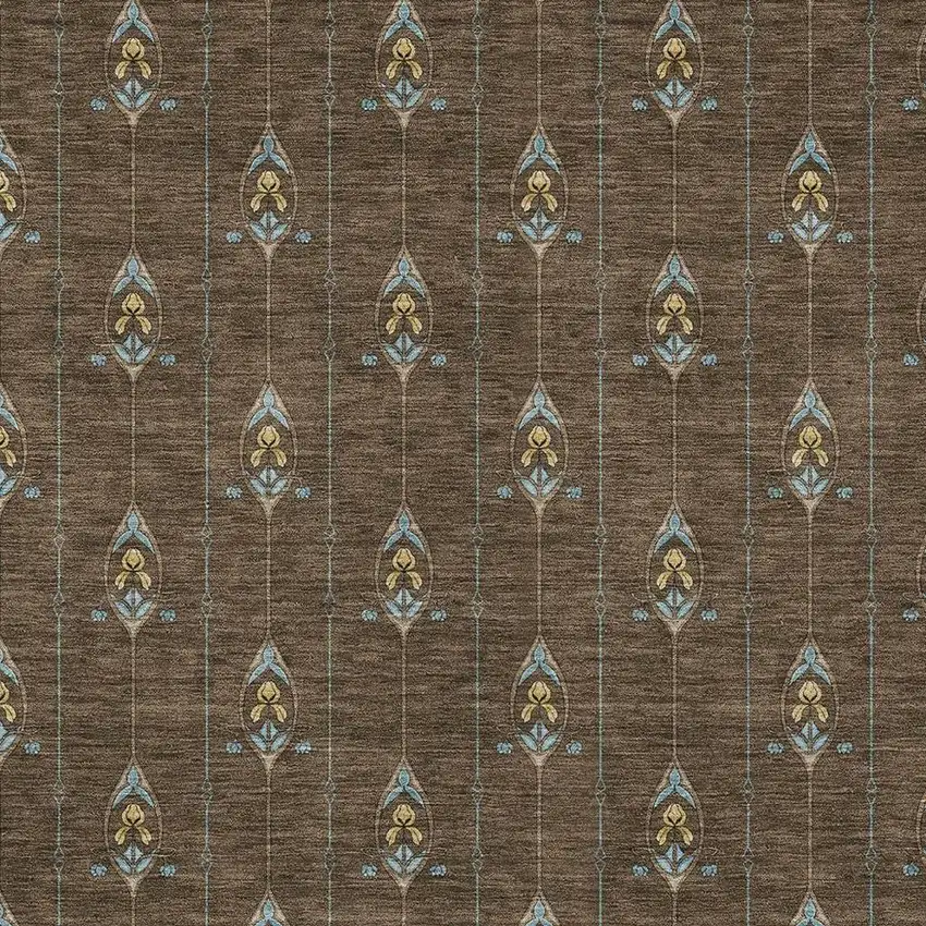 Chocolate And Gold Geometric Washable Indoor Outdoor Area Rug Photo 3